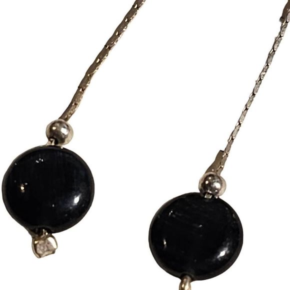 Sterling Silver With Black and Silver Natural Stone Earrings - Picture 2 of 5